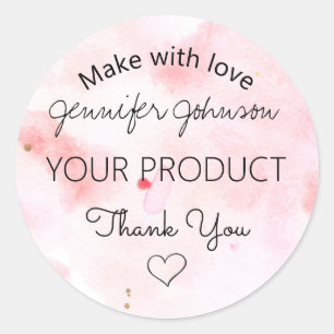 Personalized Watercolor Pink Classic Round Sticker