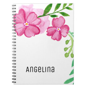 Personalized Watercolor Pink Flowers Notebook