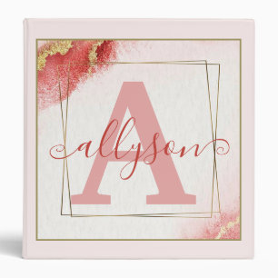 Personalized watercolor pink glitter binder