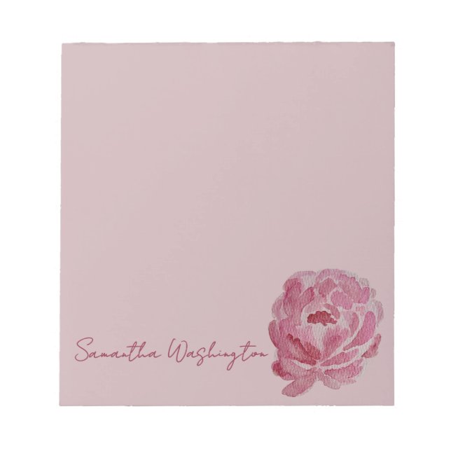 Personalized Watercolor Pink Peony Notepad (Front)