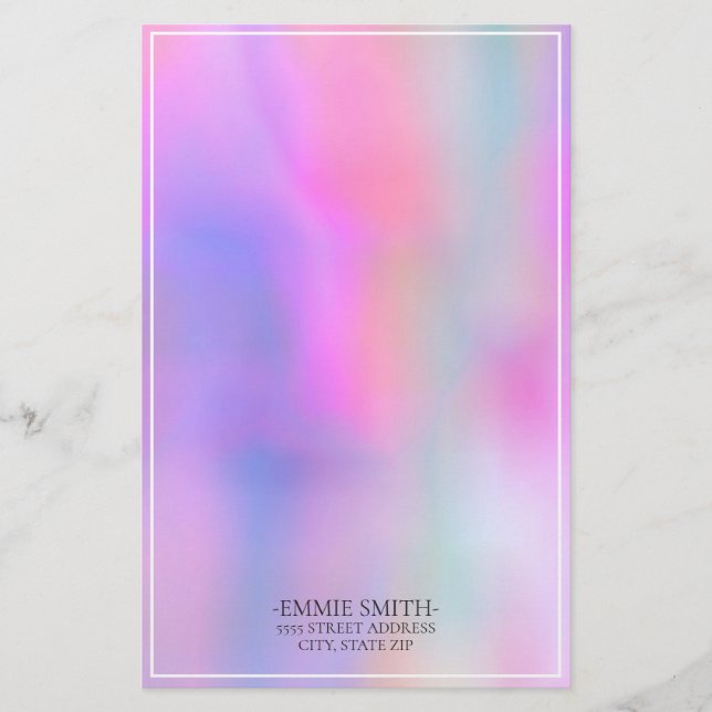 Personalized Watercolor Pink Purple Stationery (Front)