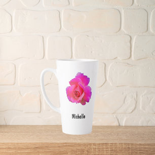 Personalized Watercolor Pink Rose Coffee Latte Mug