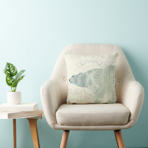Personalized Watercolor Polar Bear Grey Banner Throw Pillow