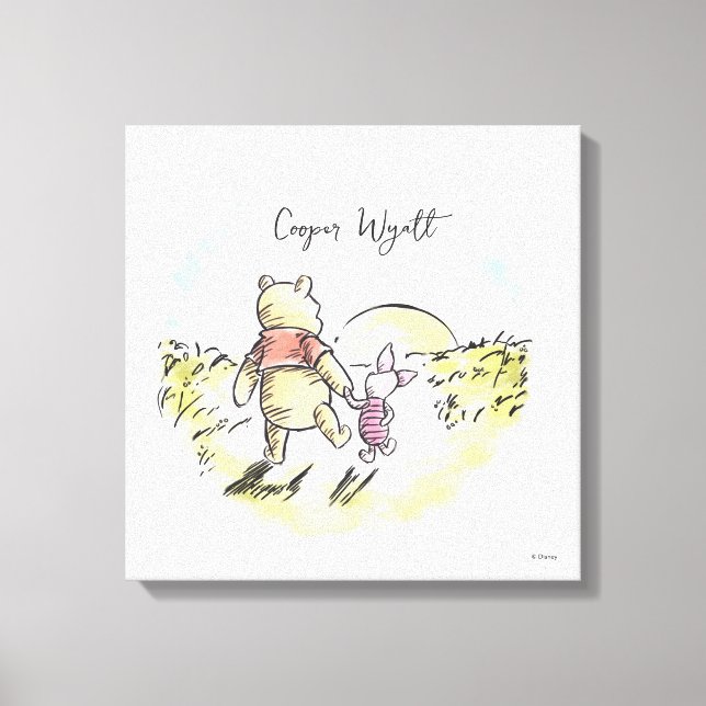 Personalized Watercolor Pooh & Piglet Canvas Print (Front)