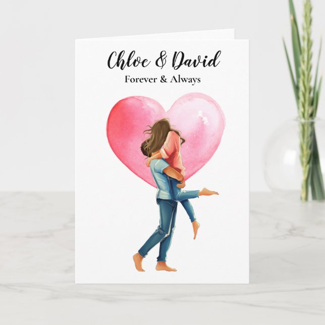 Personalized Watercolor Portrait Couple Holiday Card (Front)