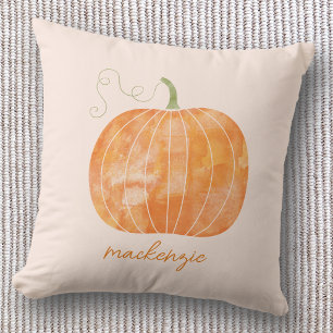 Personalized Watercolor Pumpkin Autumn Fall Throw Pillow