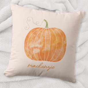 Personalized Watercolor Pumpkin Autumn Fall Throw Pillow