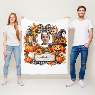 Personalized Watercolor Pumpkin Halloween Fleece Blanket