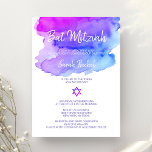 Personalized Watercolor Purple Blue Bat Mitzvah Invitation<br><div class="desc">Lovely modern custom BAT MITZVAH watercolor (watercolour) purple,  violet,  blue,  turquoise colours.  Star of David in the middle.  Perfect for any 12 year old Jewish girl.  Contact designer for other variations.</div>