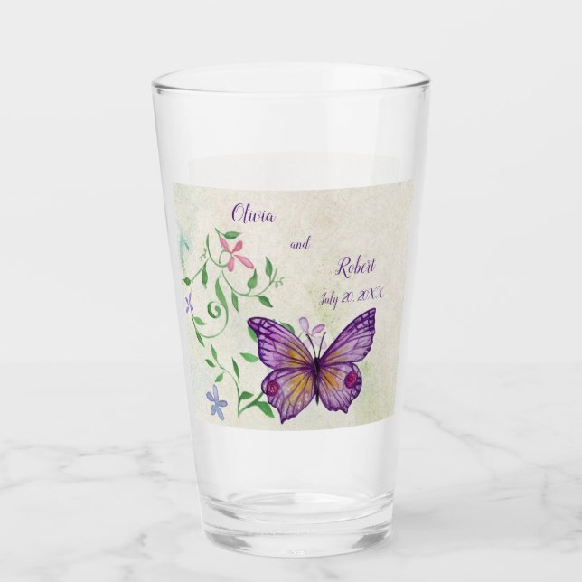 Personalized watercolor purple butterfly glass (Front)