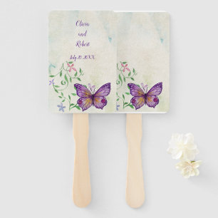 Personalized watercolor purple butterfly hand fan