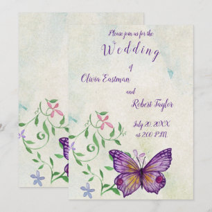 Personalized watercolor purple butterfly invitation