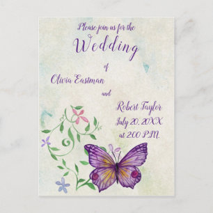 Personalized watercolor purple butterfly invitation postcard