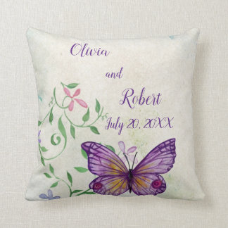 Personalized watercolor purple butterfly throw pillow