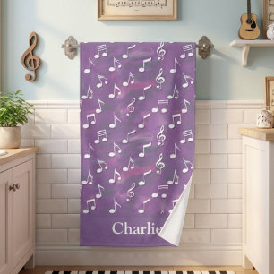 Personalized Watercolor Purple Music Note Bath Towel