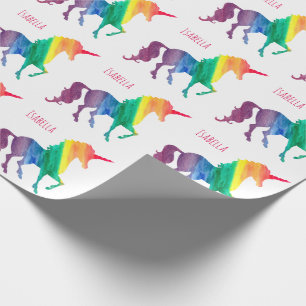 Personalized Watercolor Rainbow Unicorns Pretty Wrapping Paper