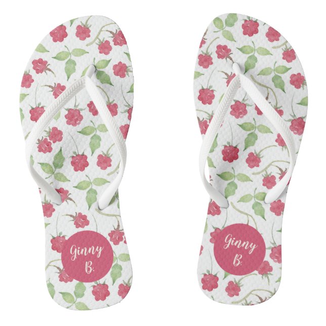 Personalized Watercolor Raspberries Flip Flops (Footbed)