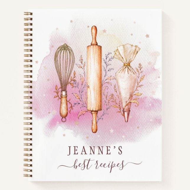 Personalized Watercolor Recipe Collection Notebook (Front)