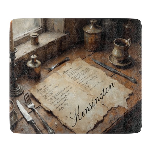 Personalized Watercolor Recipe Glass Cutting Board (Front)