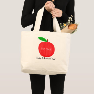 Personalized Watercolor Red Apple Teacher Large Tote Bag