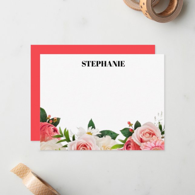 Personalized Watercolor Red Hydrangeas  Note Card (Front/Back In Situ)