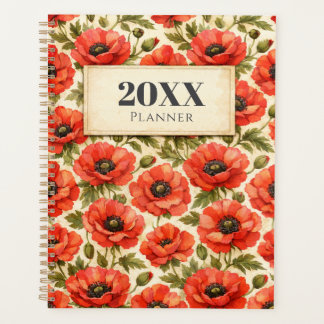 Personalized Watercolor Red poppies Planner