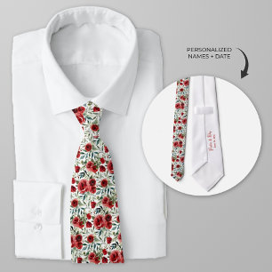 Personalized Watercolor Red Roses Tie
