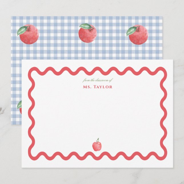 Personalized Watercolor red Teacher Apple Theme  Card (Front/Back)