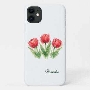Personalized Watercolor Red Tulips iPhone 11 Case