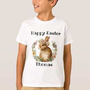 Personalized Watercolor Retro Easter Bunny Floral  T-Shirt
