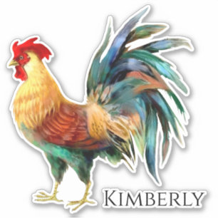 Personalized Watercolor Rooster Sticker