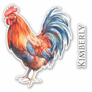 Personalized Watercolor Rooster Sticker