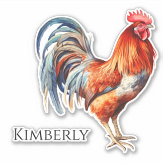Personalized Watercolor Rooster Sticker