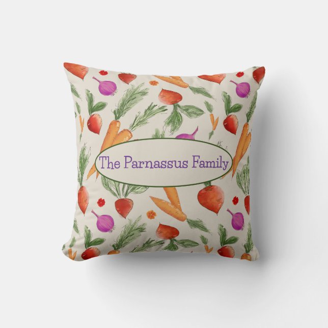 Personalized Watercolor Root Vegetable pillow (Front)