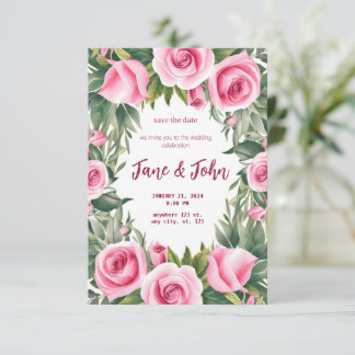 [Personalized] Watercolor Rose Wedding Invitation