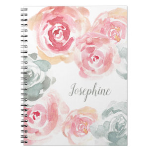 Personalized watercolor roses flowers girly notebook