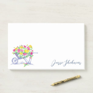 Personalized Watercolor Roses Rustic Wheelbarrow Post-it Notes