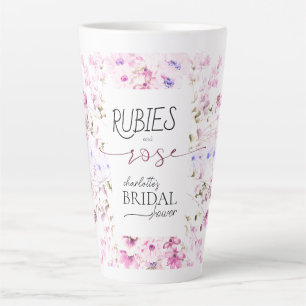 Personalized Watercolor Ruby Rose Bridal Shower Latte Mug