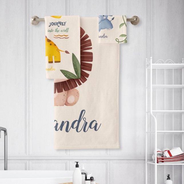 Personalized Watercolor Safari Animals Bath Towel Set (Creator Uploaded)