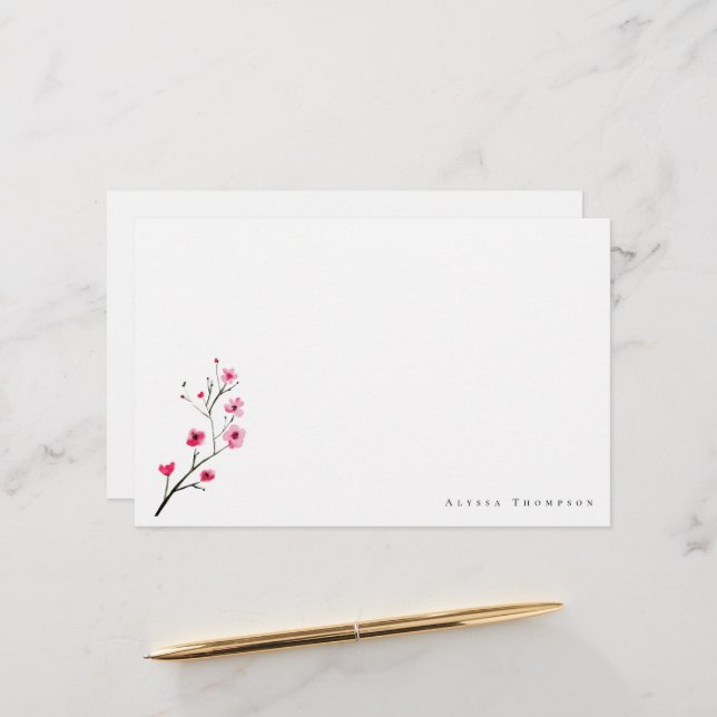 Personalized Watercolor Sakura Cherry Blossom Stationery (Front/Back In Situ)