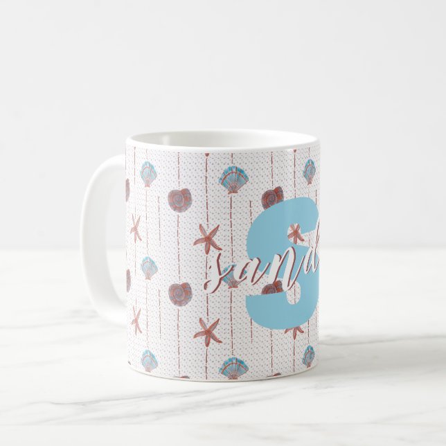 Personalized Watercolor Seashells Coffee Mug (Front Left)