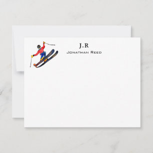 Personalized Watercolor Skiing Thank You Card