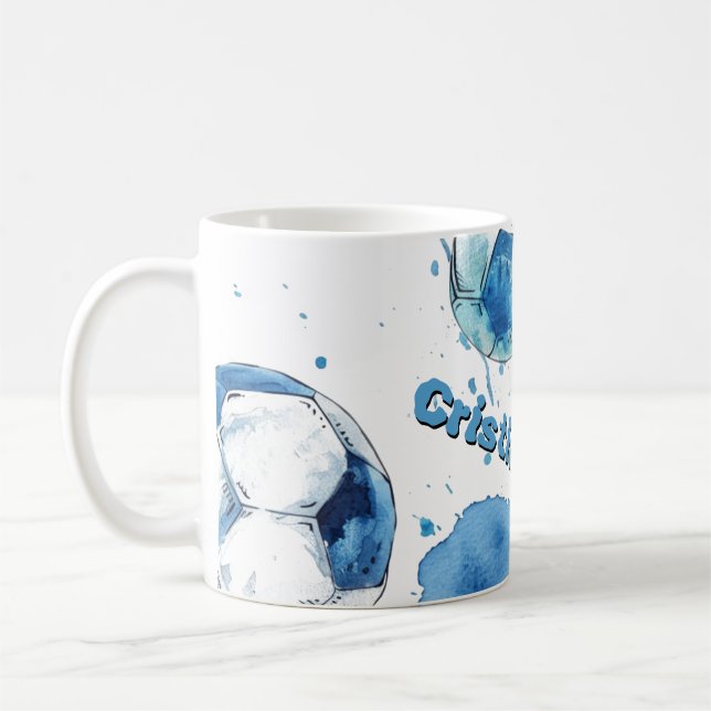 Personalized Watercolor Soccer Coffee Mug (Left)