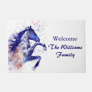Personalized Watercolor Splatter Horse Painting Doormat