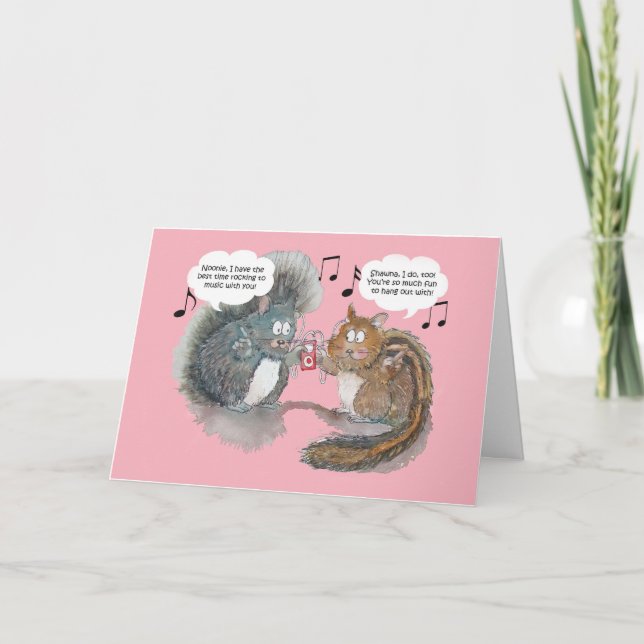 Personalized Watercolor Squirrel and Chipmunk Card (Front)