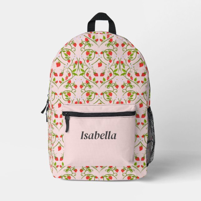 Personalized Watercolor Strawberry Blossom Pattern Printed Backpack (Front)