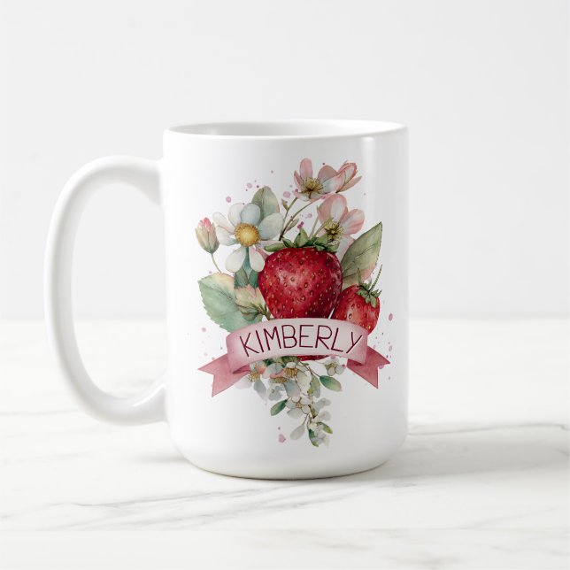 Personalized Watercolor Strawberry Coffee Mug (Left)