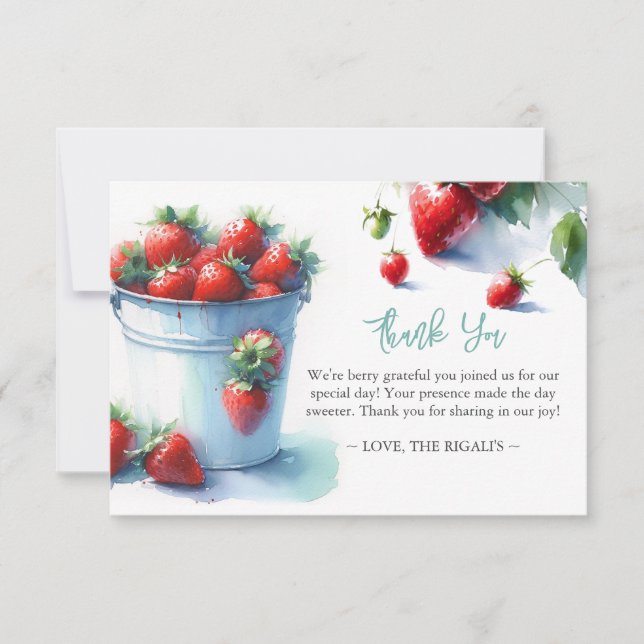 Personalized Watercolor Strawberry Thank You (Front)