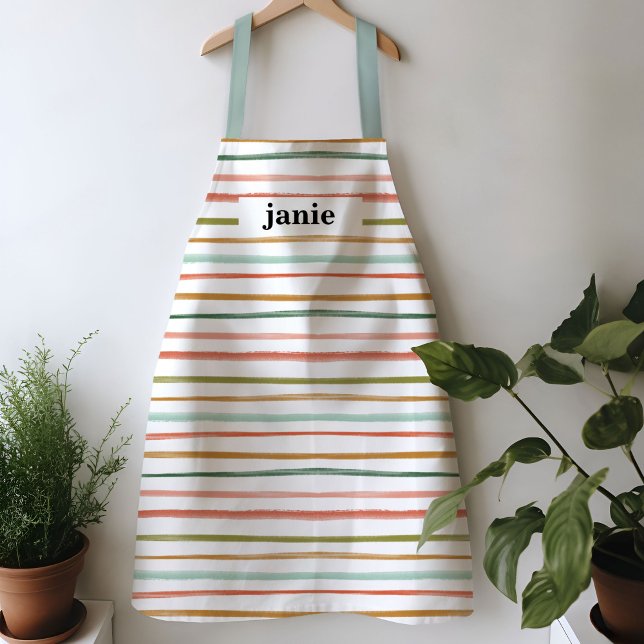 Personalized Watercolor Stripe Apron (Colorful watercolor stripes apron)