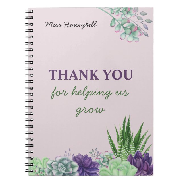 Personalized Watercolor Succulent Teacher Notebook (Front)